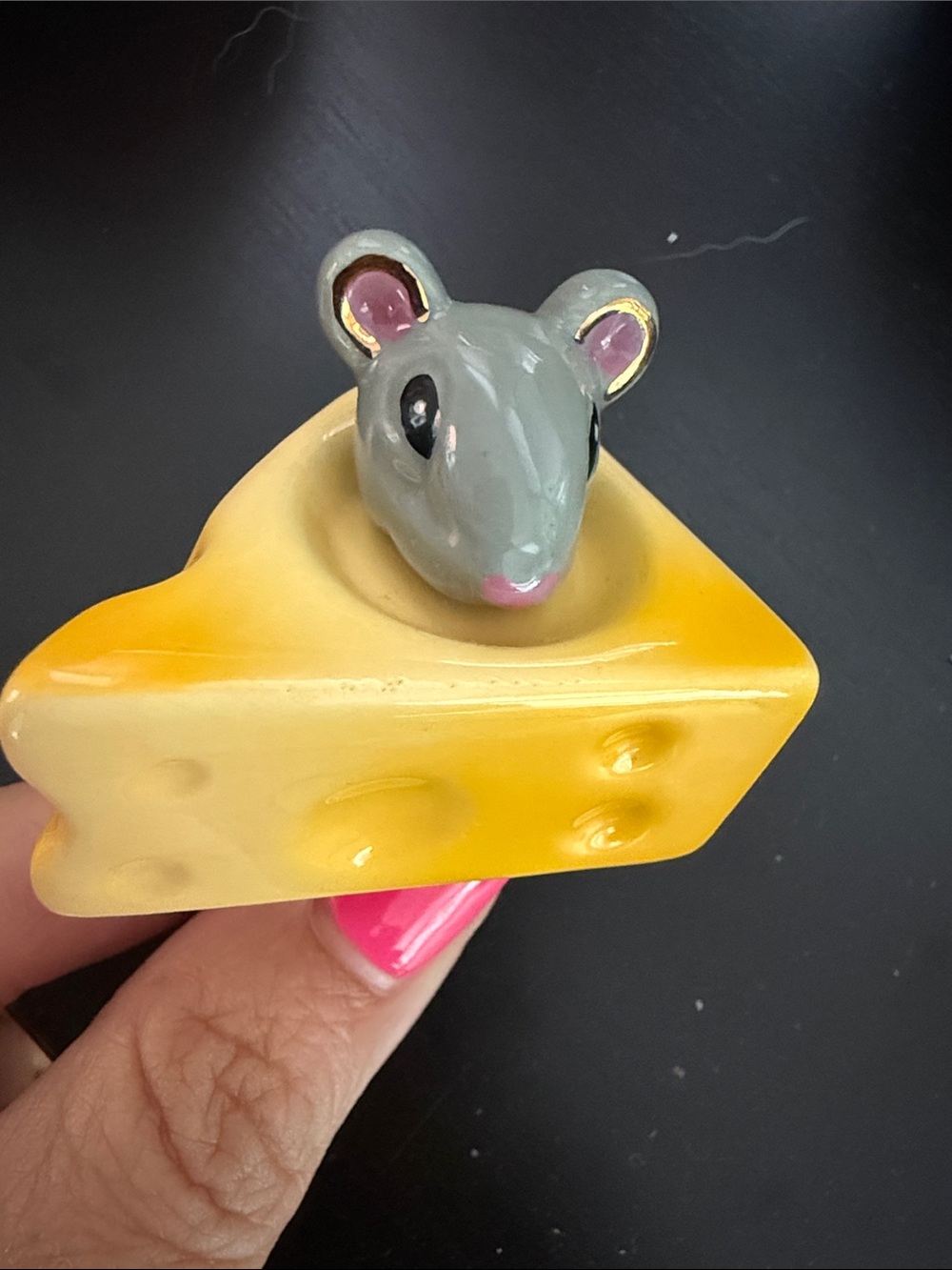 Nora Fleming Gray Mouse on Yellow Cheese Accent